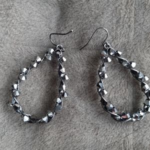 Gorgeous Silver Hematite Teardrop Dangle Earrings, Sparkly, 2 Inches